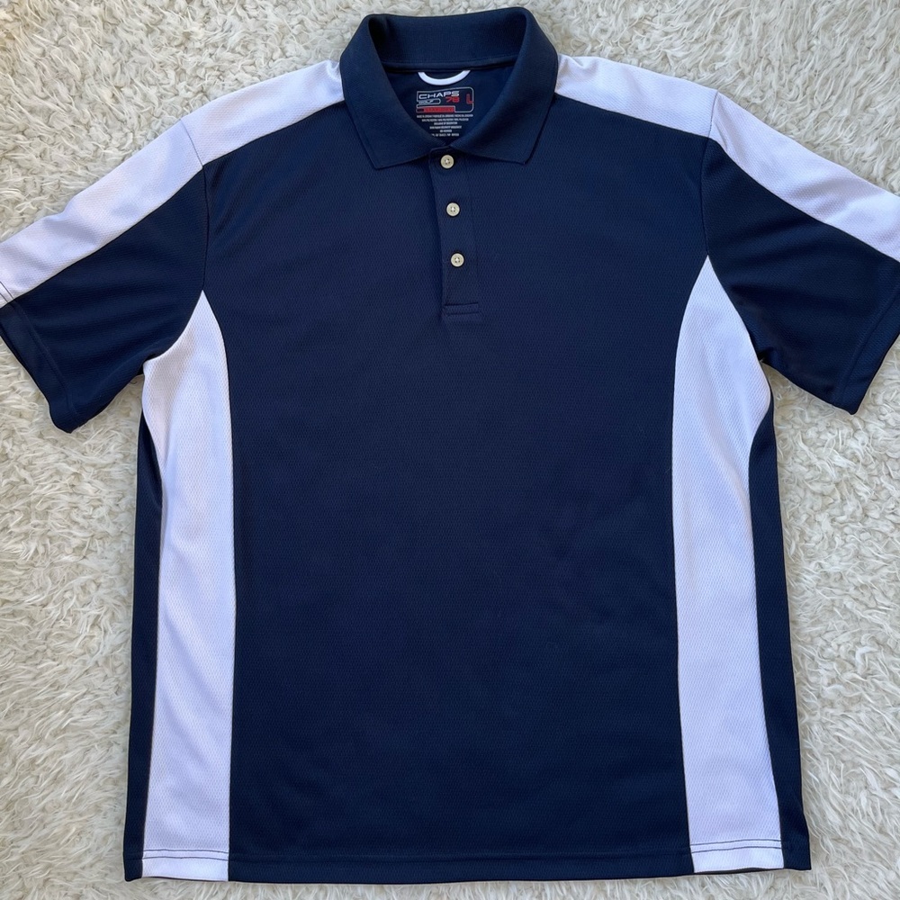 Chaps‎ by Ralph Lauren Golf 87 Polo Shirt Blue White Side Blocked Large Used
